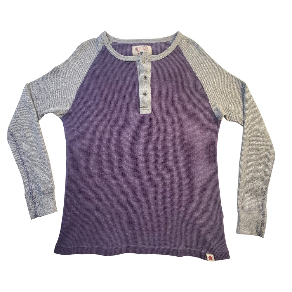 Stanfields Heritage Mens M Purple Gray Waffle Knit Raglan Henley Shirt Canada